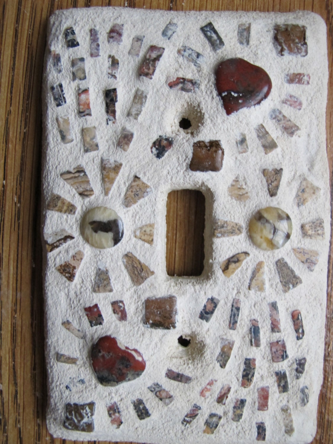 Semi-Precious Stone Mosaic Switch Plate--heart-shaped red jasper, earth jasper, agate, canyon jasper