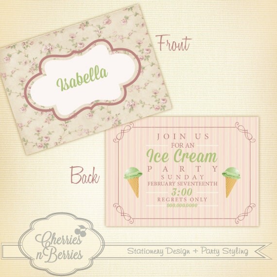 Ice Cream Party. Printable Invitation Card Il_570xn