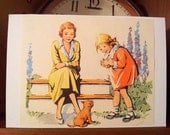 Retro Mother's Day card - Puppy Love - handmade using a vintage children's book illustration