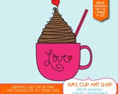 Valentines Day Cup of Pink Hot Cocoa Clip Art Single clipart, clip art, hot cocoa clipart, cup of hot cocoa, hot chocolate Il_170x135