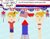 Fourth of July Clip Art Character Set Girl with Ponytail, clip art, character, character illustration, 4th of July Il_170x135