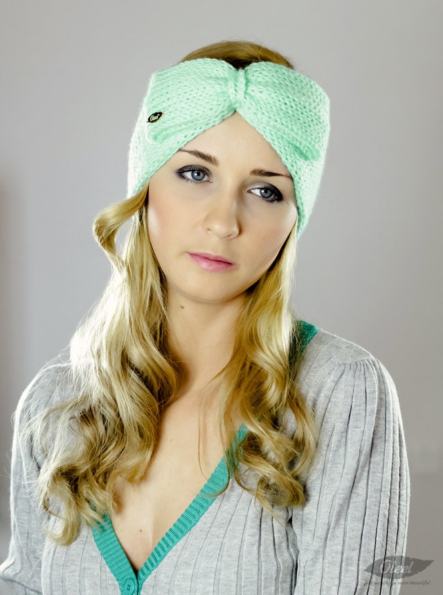 Earwarmers,Accessory,Haircoverings,Ear Muffs,Head Wraps,Women,Knotted,Womens,Big Bow,Crocheted,Green,Hair Band,Winter,Head Scarfs,Girl,Knit