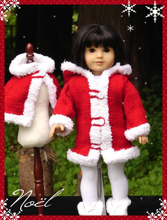 Noel: a hooded coat with collar option, (part of The Christmas Collection) designed to fit American Girl Dolls