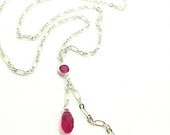 Dainty Pink Necklace, Hot Pink, Lariat Necklace, Fuchsia Pendant, Delicate Necklace, Hot Pink Necklace, Simple, Gift for Teenager