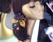 fascinator/handmade purple rose/flower/ /ribbon/hair clip/ birthday gift/wedding bridal hair accessaries/headpiece/prom/cocktail