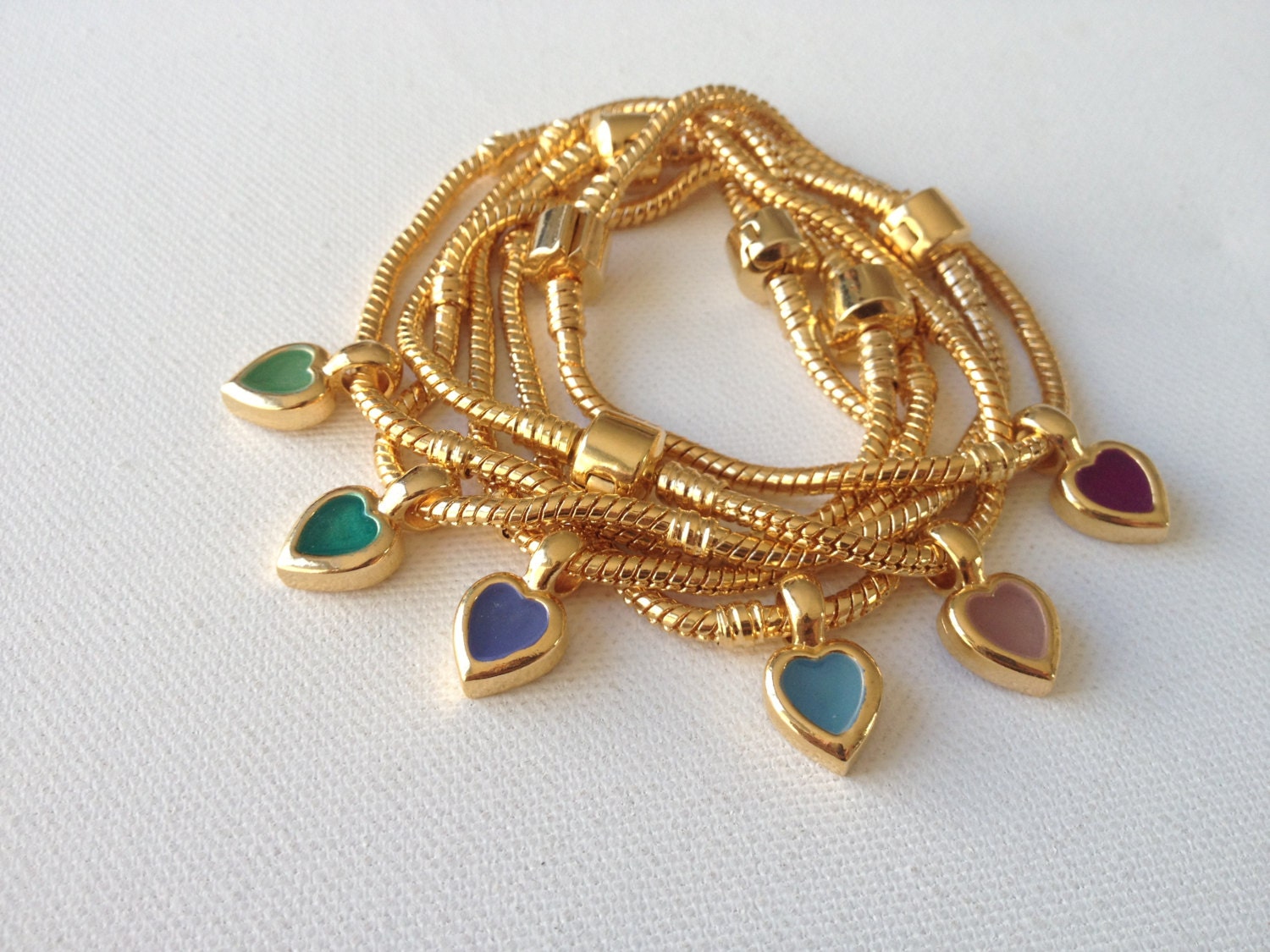 Gold charm- bead snake bracelet, heart pendant-arm candy- friendship bracelet, Personalized Heart Bracelet delicate modern jewelry