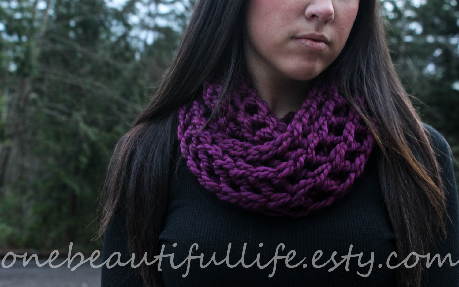 One Beautiful Life Infinity Scarf - Thick & Chunky Crochet Scarf - Plum - Size Small