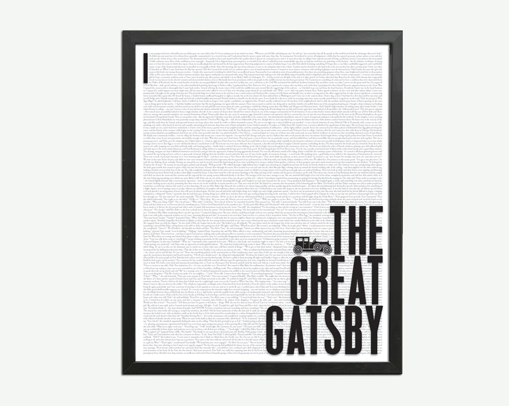 The Great Gatsby by F. Scott Fitzgerald - Art Print - Poster for Book Lovers - 8 x 10 Wall Decor