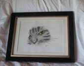 Charcoal color drawing handmade cat, framed art, charcoal cat drawing, green eyed cat drawing, green eye cat illustration, framed cat sketch