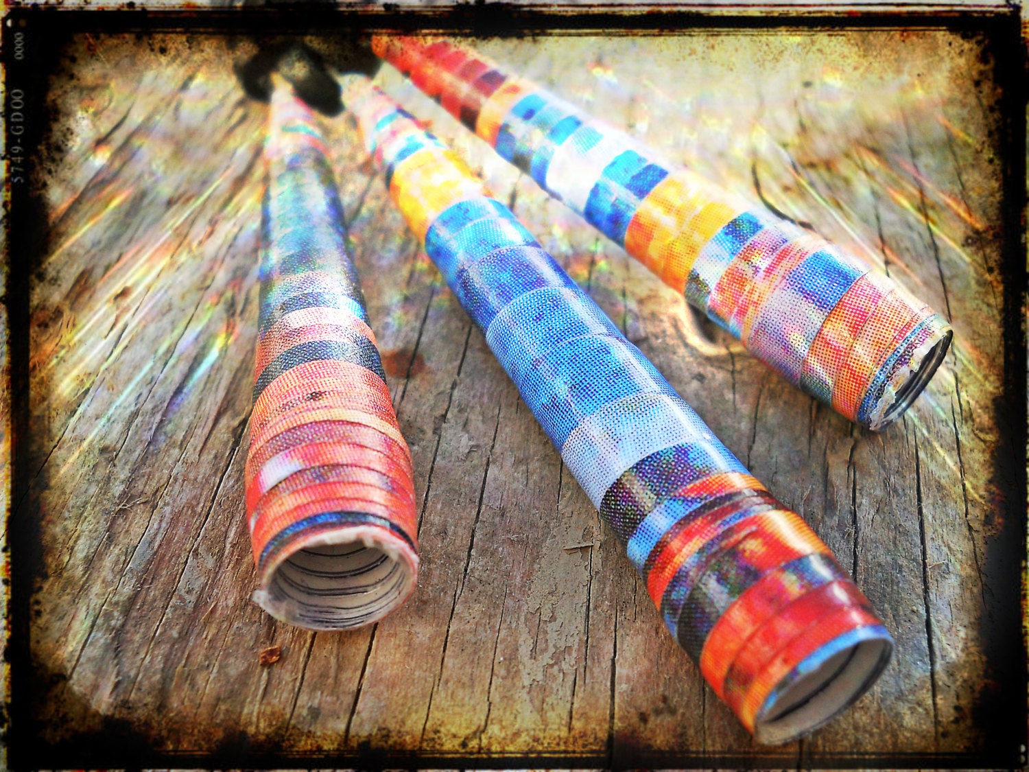 Upcycled recycled repurposed Bohemian jewelry Paper bead necklace Edvard Munch The Scream Adjustable sliding knot hemp cord wood beads