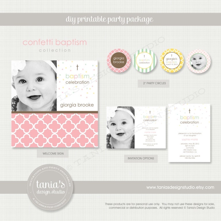 Confetti Baptism Printable Birthday Party Package by tania's design studio