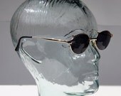 Vintage DKNY Round Oval STEAMPUNK Rocker Gatsby SUNGLASSES Gold Metal Frame and Dark Smoke Grey Lenses Excellent Condtion