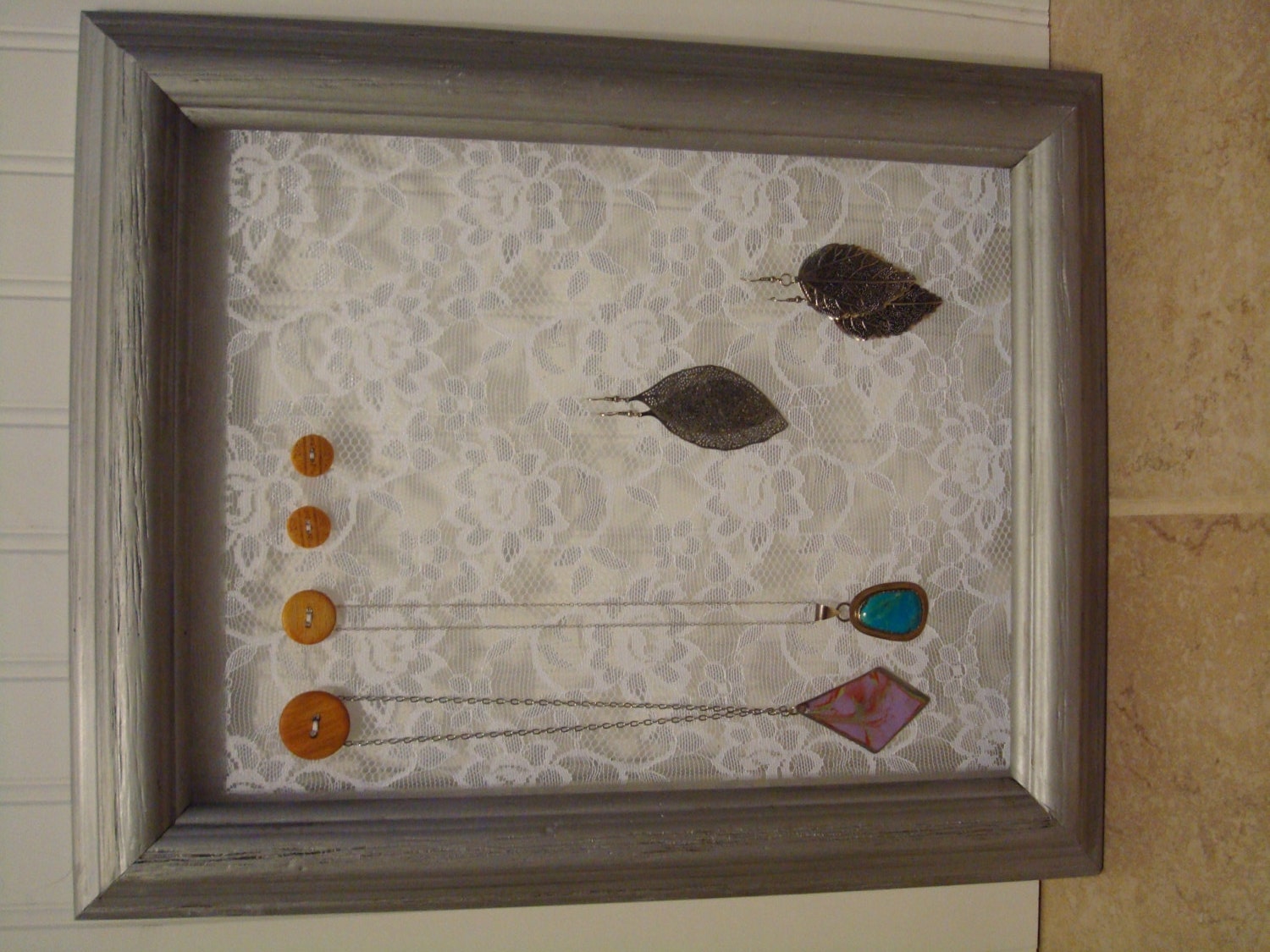 Jewelry Organizer Display, Antiqued Metallic with Lace