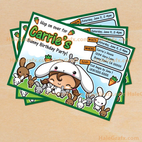 Bunny Birthday Party Invitations Printable, DIY File Il_170x135