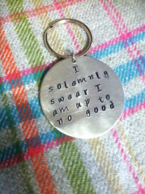 I solemnly swear I am up to no good, Harry Potter inspired Hand Stamped Round Keychain