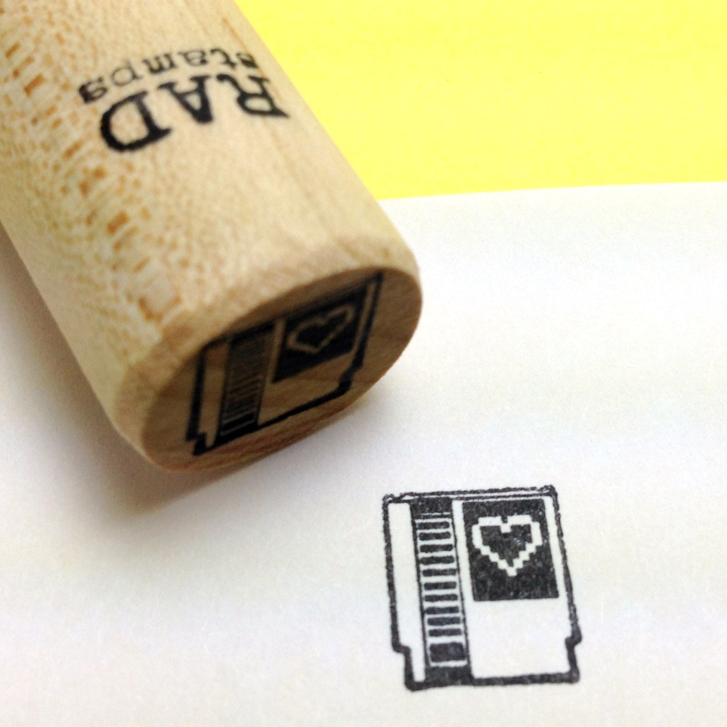 Retro 80s Video Game Cartridge with 8 Bit Heart Rubber Stamp