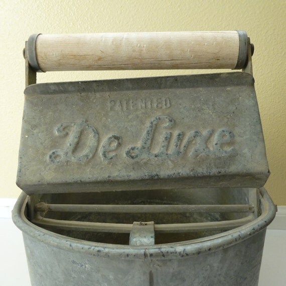 Vintage Deluxe Mop Bucket with Handle Wooden by AcodaMercantile
