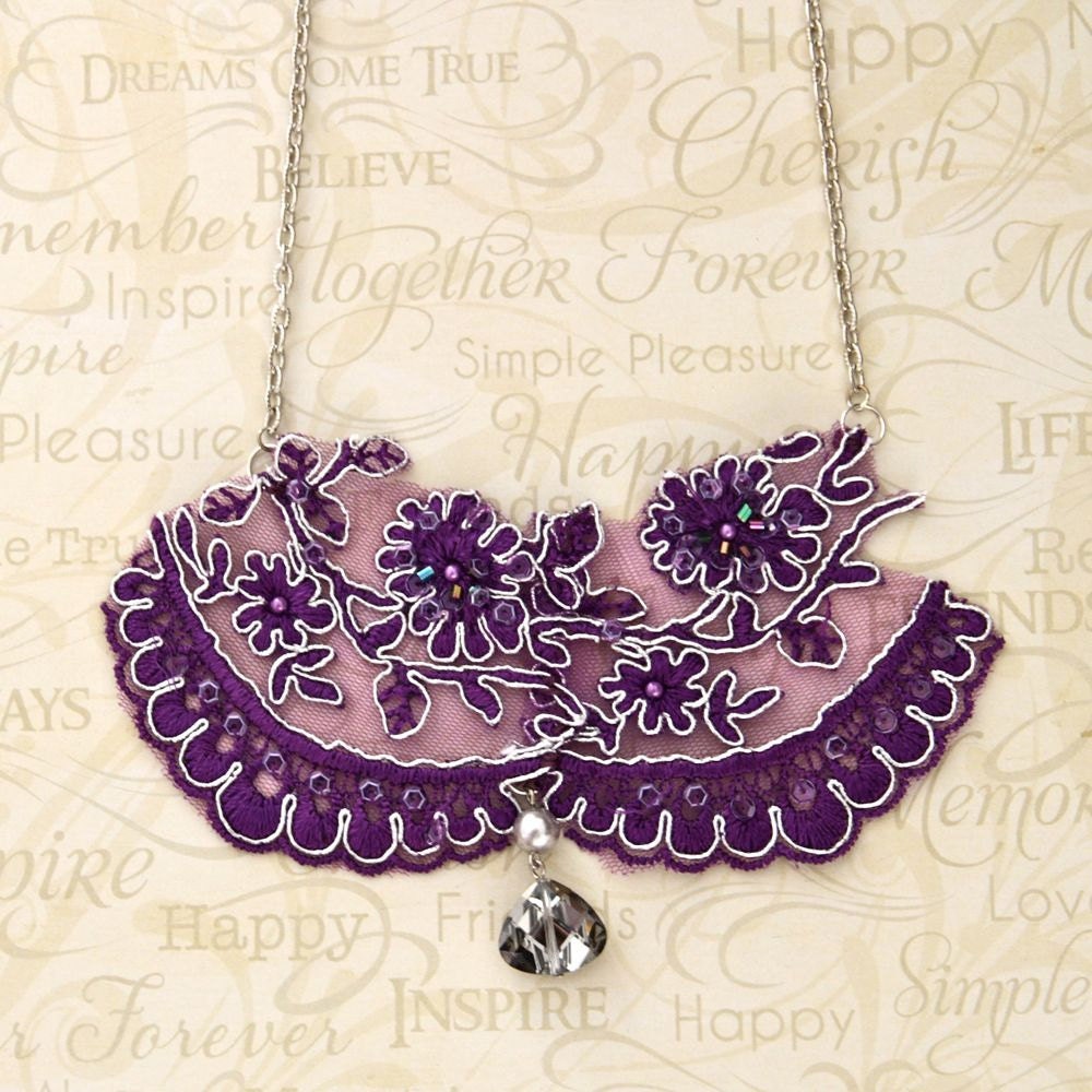 Purple Necklace Lace Necklace Bib Necklace Statement Necklace Peter Pan Collar Necklace Beaded Bridesmaid Necklace Wedding Jewelry