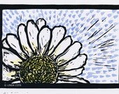 My Mother's Daisy, Hand Pulled Lino Relief Greeting Card, Daisy, Printmaking Original