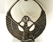 Vintage Egyptian Earrings / Egyptian Isis Silver Hoops / Art Deco Tribal Summer Fashion