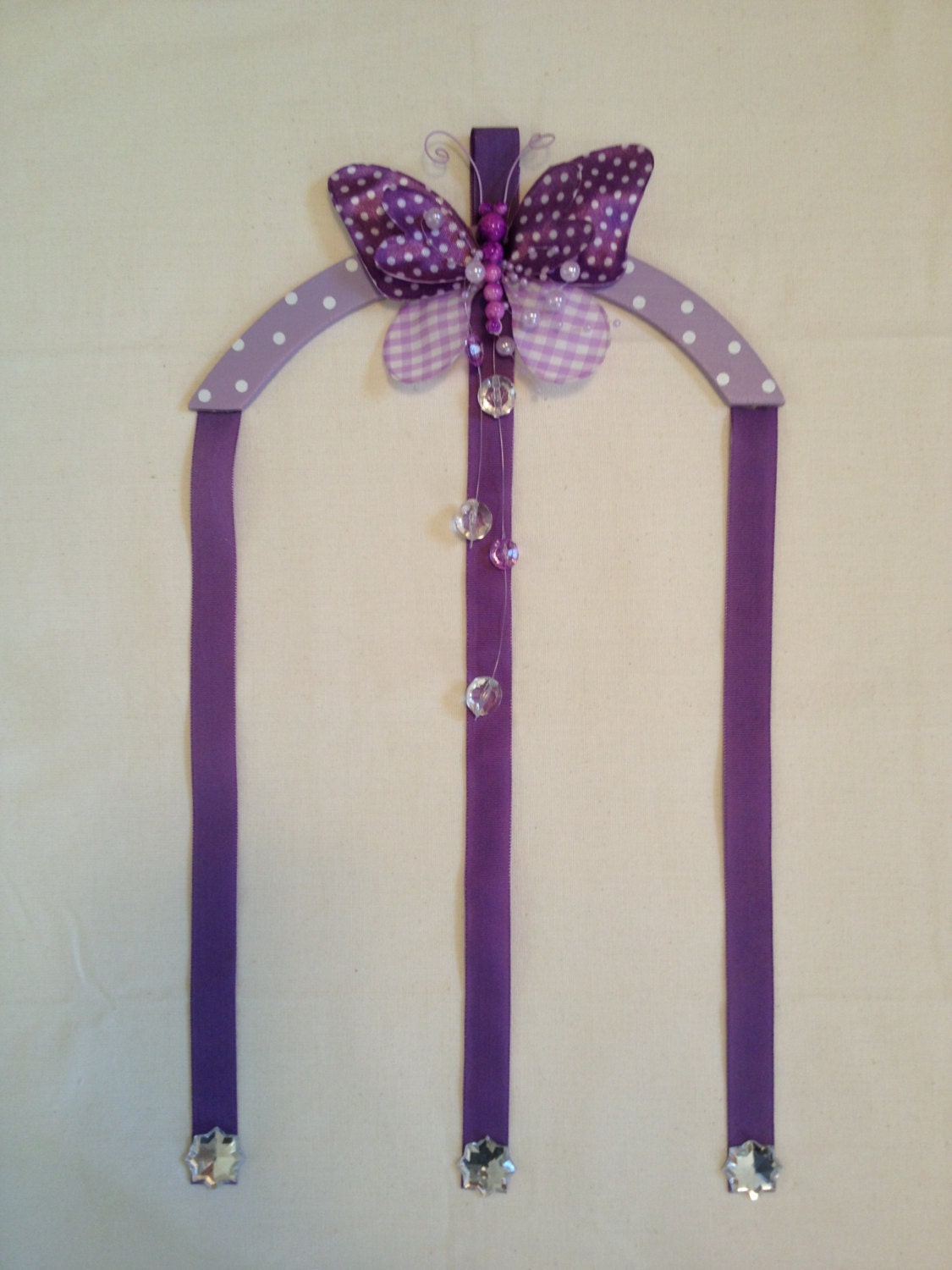 Purple White Butterfly Girls Bedroom Wooden Hairbow Holder Hair Bow Accessories Wall Decor