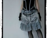 Dark Gothic Victorian Style Black & Gray Dress Highlighted With Bead Pearl Chains For Dance Party By Zollection - Zollection