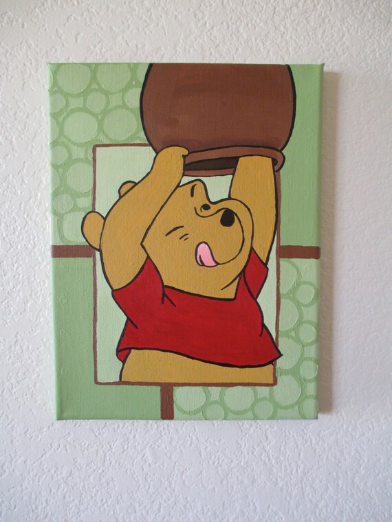 Winnie The Pooh Nursery Canvas in Green and by ArtisticMuseAlley