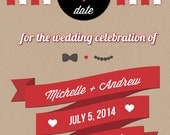 Burlap Save the date card big ribbon wedding bike bride groom printable wedding DIY 5x7 customizable wedding invitation