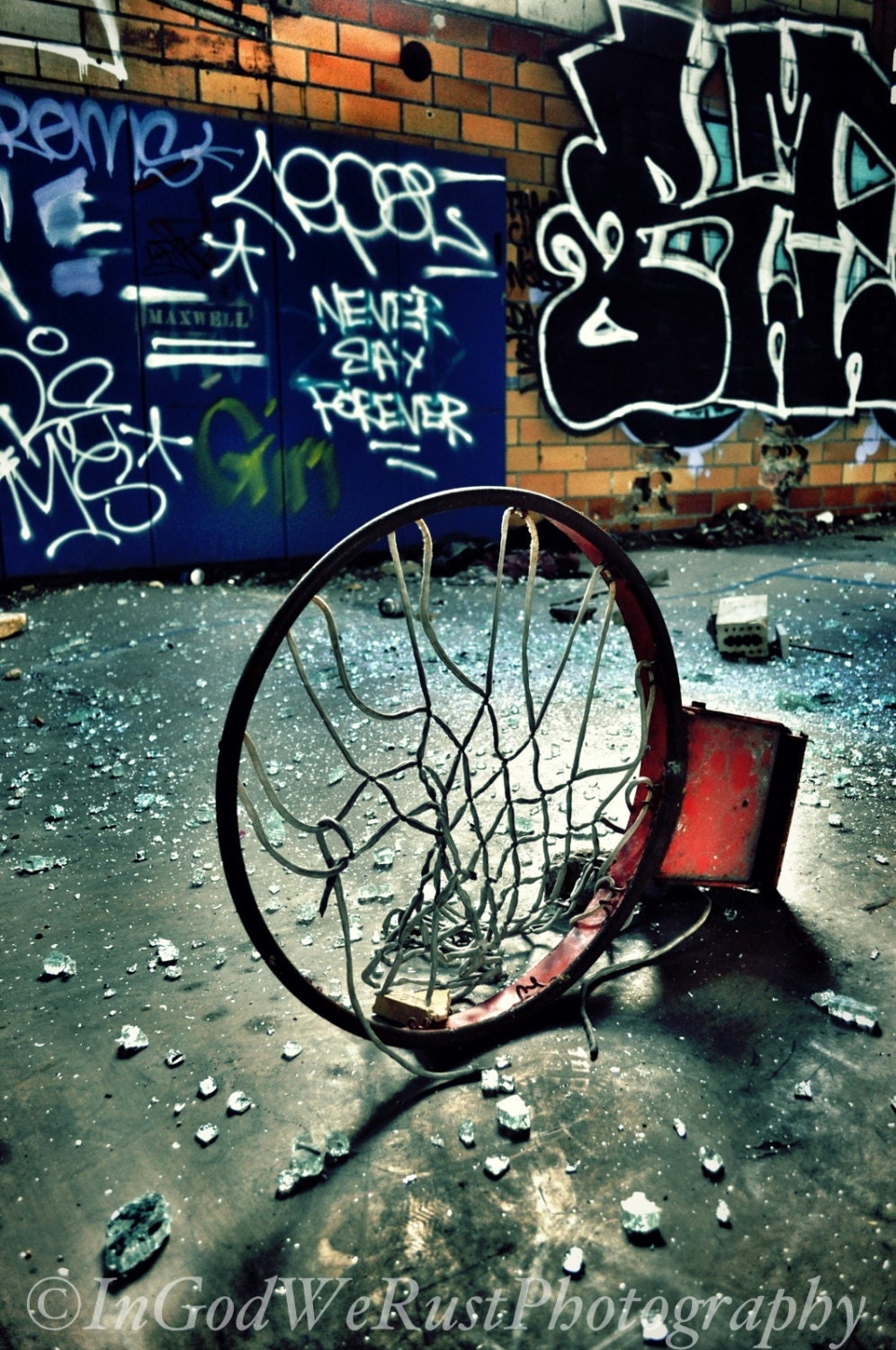 Items similar to Broken Basketball Hoop left in Abandoned School