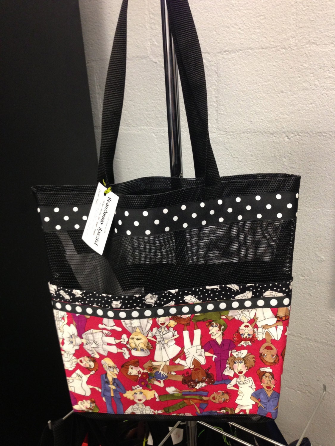 Premium Custom Made Tote Bags - Vinyl Mesh With Fabric Pockets and Coordinating Trim Doctor & Nurse Theme