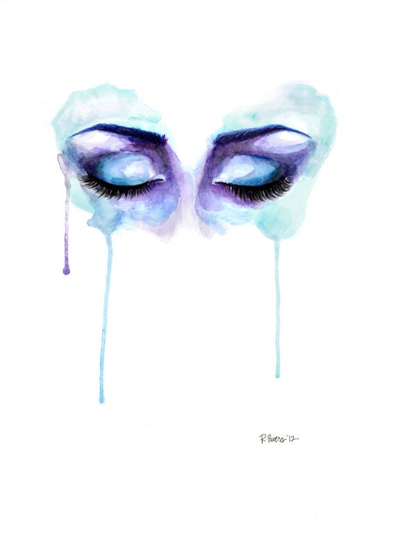 8x10 Eyes Shut Watercolor Drip Painting