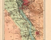 1908 Antique Map of Cairo and Pyramids, Locations of the Pyramids, Egypt, Nile River, Saqqara, Giza Necropolis - Craftissimo