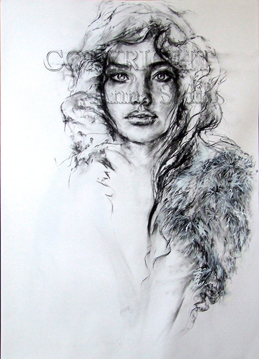 Charcoal work, Original illustration on paper, modern wall