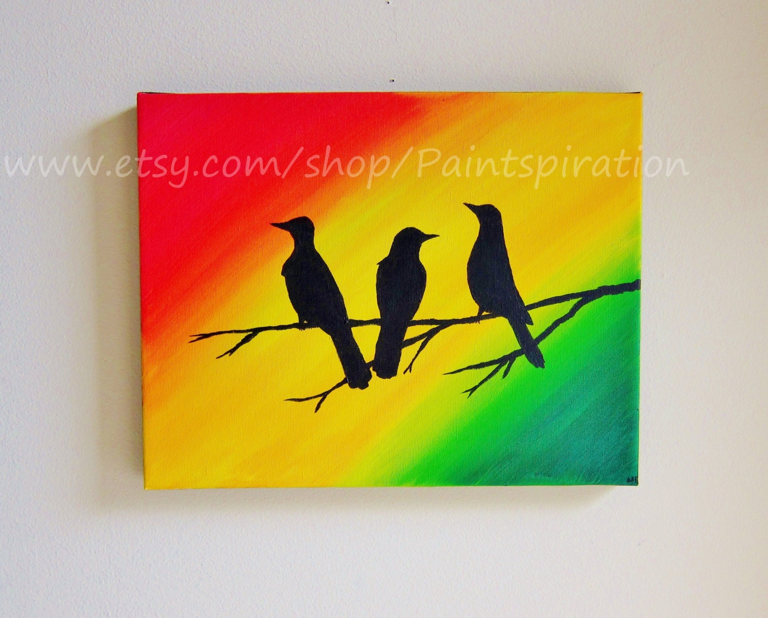 Three Little Birds Bob Marley Original Painting- 8 x 10 Print Art - Red, Yellow, Green - Every Little Thing Is Gonna Be Alright Artwork