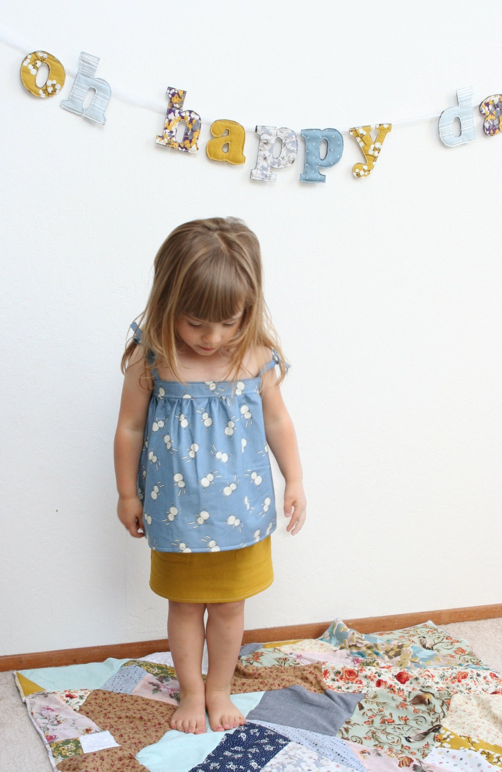 Baby Blue Bunnies Tied Tank Top- Bow Tie Straps Girls Spring Fashion Shirt - KINandKIND