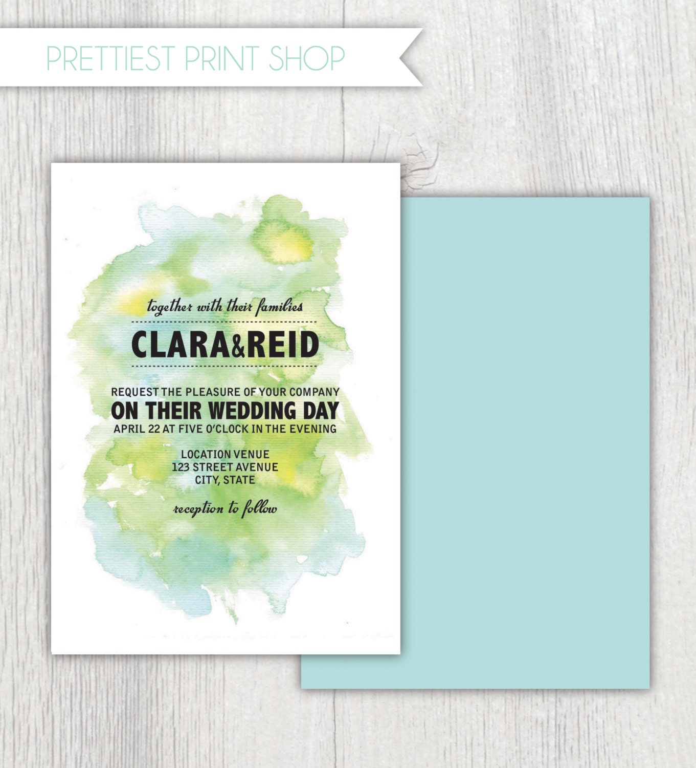 Printable wedding invitation - Modern watercolor design - Customizable