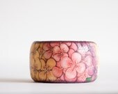 Summer Statement Cuff, Hydrangea Flowers Garden Bangle in pink, purple and cream, Wood Bangle, Eco Friendly, Spring Jewelry