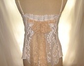 White cotton and lace romantic tank top strap women's summer blouse shirt, shabby urban chic fun dress, whimsical feminine look back bow
