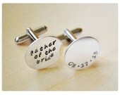 Groomsmen Cufflinks, Father of the Bride, Father of the Groom, Customized Sterling Silver Cufflinks, Personalized, Wedding Date, Groom Gift