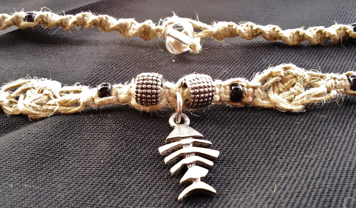 Hemp/Macreme fishbone beaded necklace