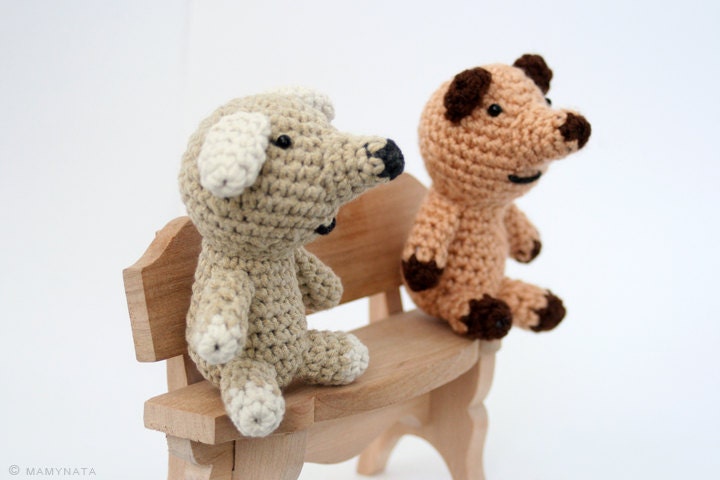 free shipping - Funny Dog and Funny Bear Crochet Toy Amigurumi Natural Toy Beige Gray Cotton set of two