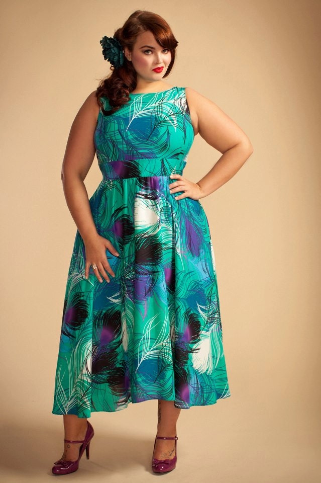 Lady London Green & Purple Swirl Print Plus Size Dress