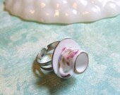 Teacup Ring - Tea Cup Ring - Adjustable Ring - Dollhouse Miniature Repurposed