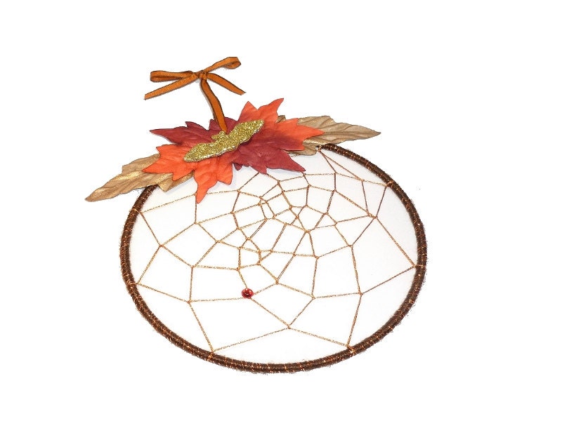 Halloween Assemblage, Nightmare Catcher, Mixed Media Hand-woven Spider Web, Fall Decor, Alternative Dream Catcher, Glitter Bat