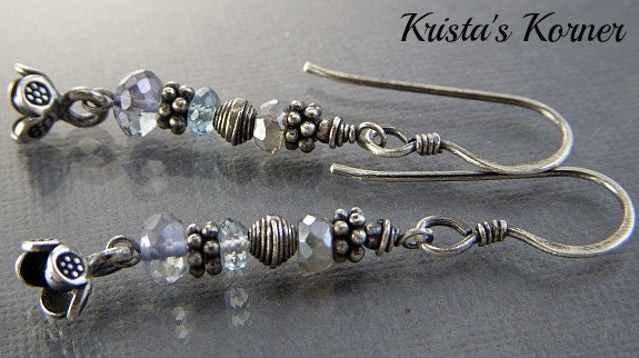 Gemstone and Thai Silver Dangle Earrings