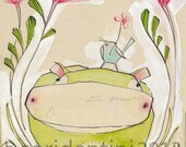 green hippopotamus painting - 8 x 10 - archival and limited edition print by cori dantini