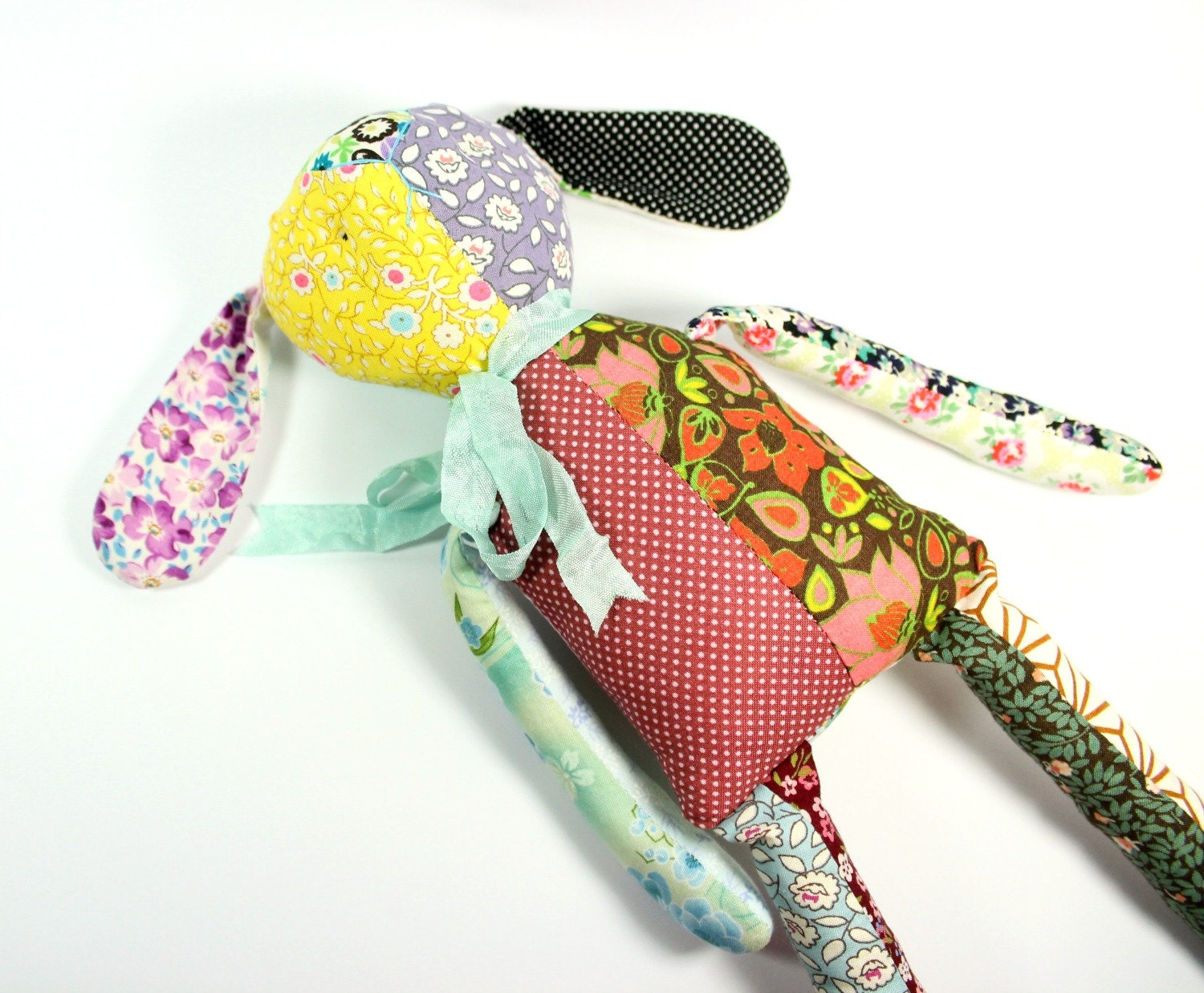 patchwork rag doll rabbit, toy, nursery decor, plushie, floral, OOAK .. patchwork bunny no. 01