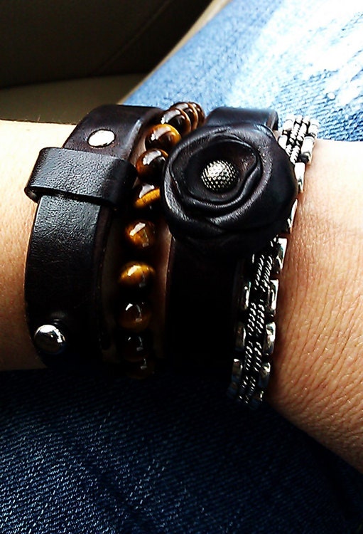 LiL Rose Leather Bracelet Cuff in Aztec Leather - Choice of Color Leather and Hardware - Part of the Rosa Collection of Leather Accessories