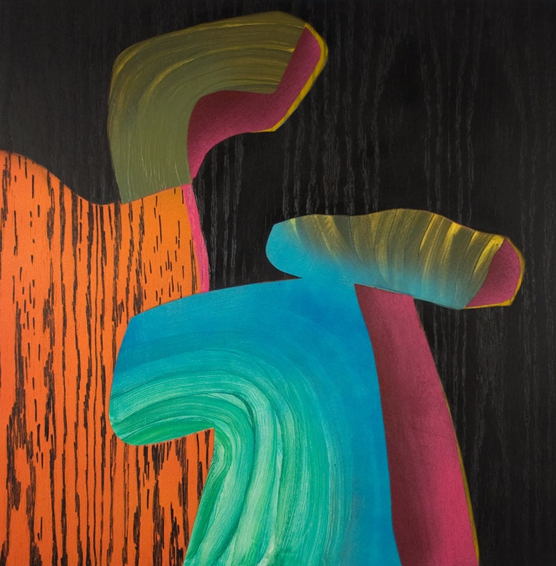 Large Original Abstract Painting on Board Purple Orange Black and Aqua titled Rib 2