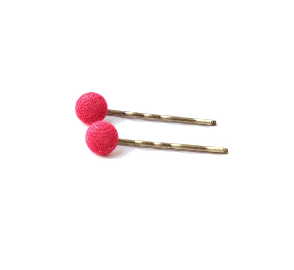 Red Solid Fabric Button Bobby Pins Set of Two // by Nicoles Threads